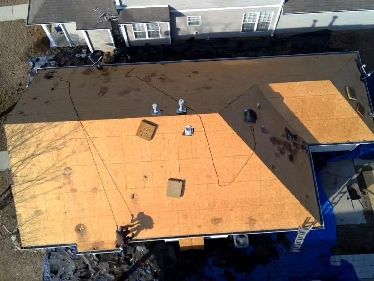 Roof stripped down to bare decking